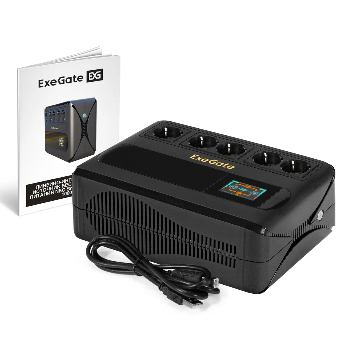 ИБП ExeGate NEO Smart BU-1000.LCD.AVR.5SH.RJ.USB