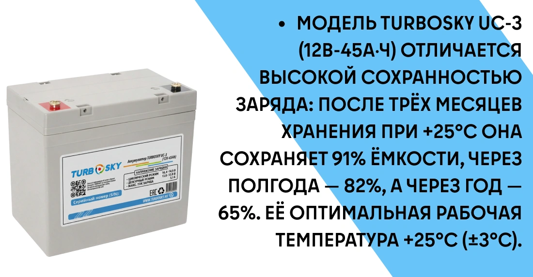 Аккумулятор TURBOSKY UC-3 (12V-45Ah) фото-2