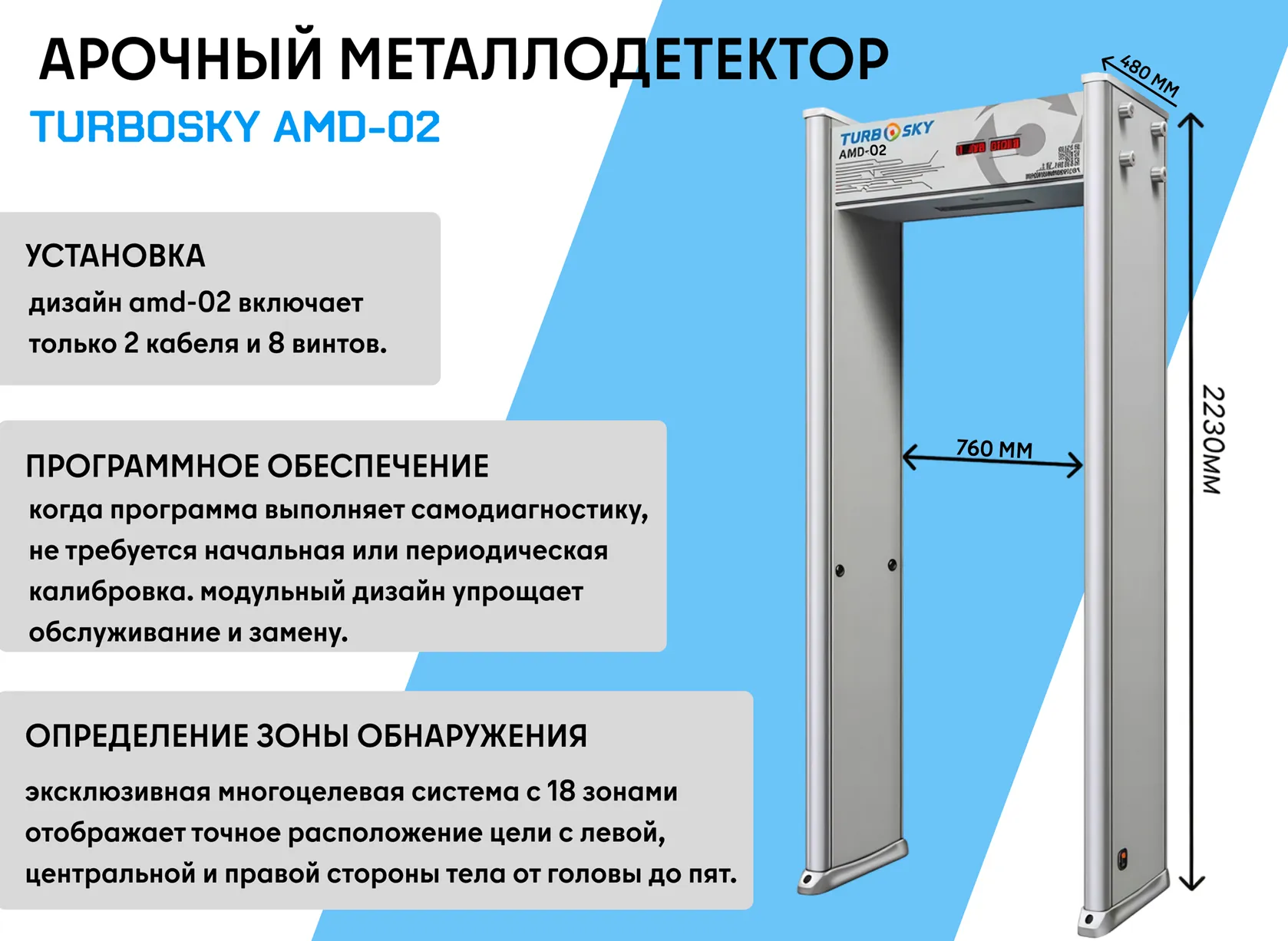 Арочный металлодетектор Turbosky AMD-02 760 мм